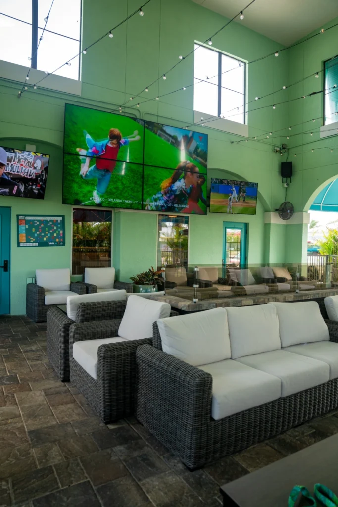 Giant screen in the outdoor dining area on Margarita Island Indian Harbour Beach Florida