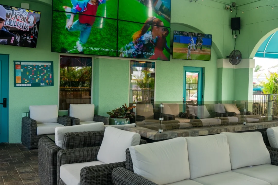 Giant screen in the outdoor dining area on Margarita Island Indian Harbour Beach Florida
